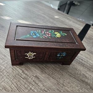 Rare Handpainted Reuge Music Storage Wooden Box with Floral Design